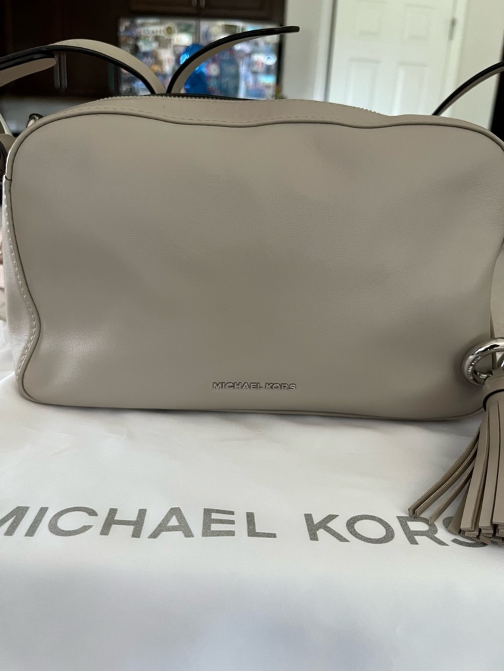Michael Kors Gray Leather Crossbody with Tassel